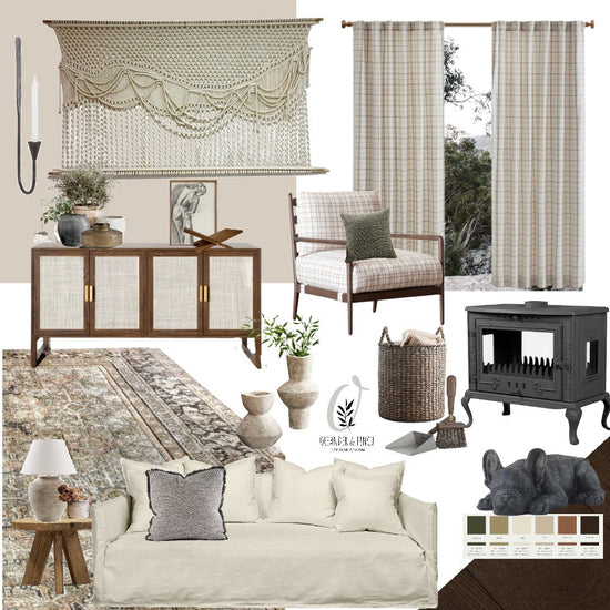 modern organic mood board featuring contemporary macrame art