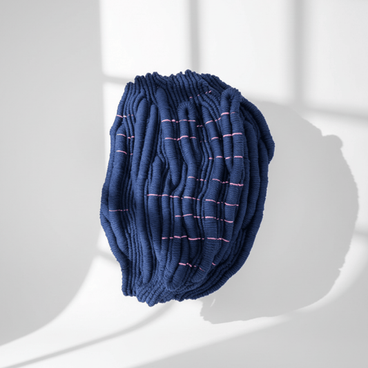 Echo III – sculptural navy blue fibre wall art with heavy texture
