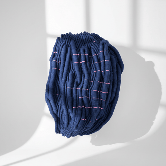 Echo III – sculptural navy blue fibre wall art with heavy texture