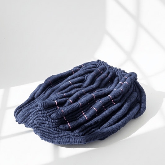 Echo III – navy blue statement textile wall art for contemporary interiors