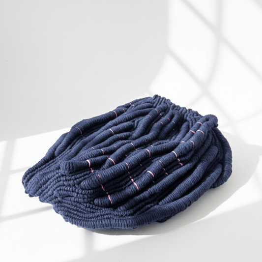 Echo III – navy blue statement textile wall art for contemporary interiors