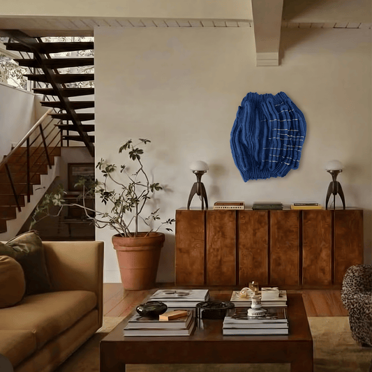 Echo I – navy blue textured textile wall art for modern interiors